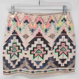 Express Sequin Tribal Mini Skirt XS Lined New